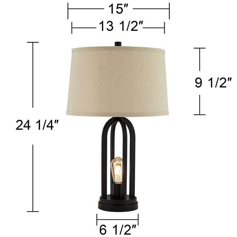 360 Lighting Marcel Industrial Table Lamps 24 1/4" High Set of 2 Black with LED Nightlight USB Port Natural Shade for Bedroom Living Room House Desk