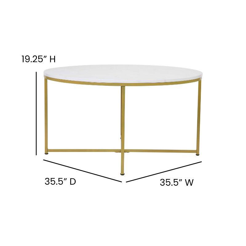 Elegant Round White Marble Coffee Table with Gold Crisscross Base