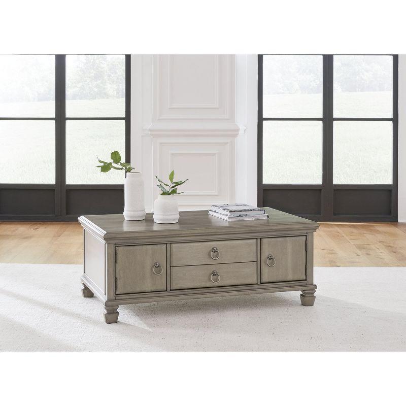 Signature Design by Ashley Lexorne Classic Cocktail Table with 2 Cabinets and 2 Drawers, Light Gray