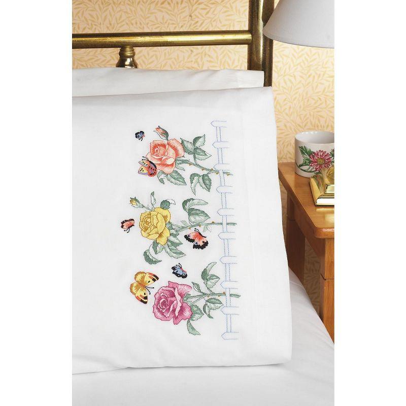 Janlynn Stamped Cross Stitch Pillowcase Pair 20"X30"-Rose Garden