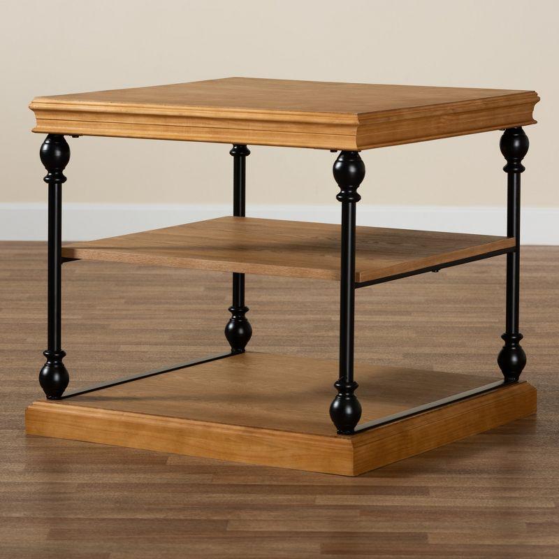 Baxton Studio Sebastian Traditional Industrial Oak Brown Finished Wood and Black Metal 3-Tier End Table