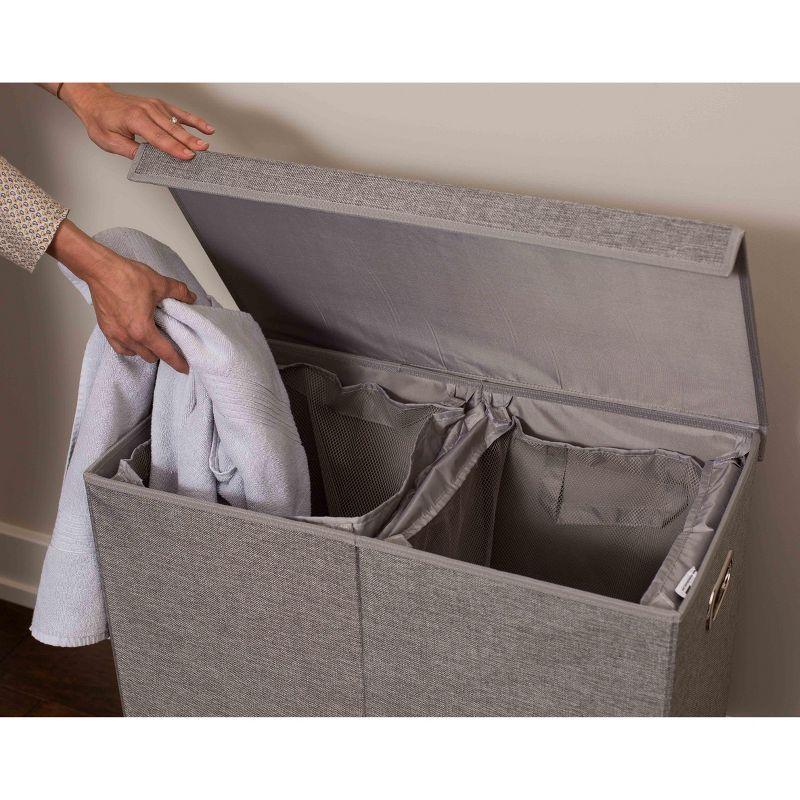 BirdRock Home Double Linen Laundry Hamper with Lid and Removable Liners - Grey