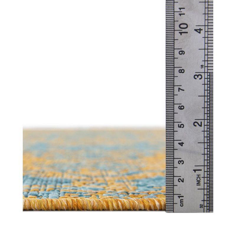 Yellow and Aqua Rectangular Synthetic Outdoor Area Rug