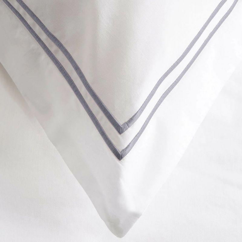 Ella Jayne 100% Cotton Percale 3 Piece Duvet Set, King, Stone, White with Stone Satin Stitching