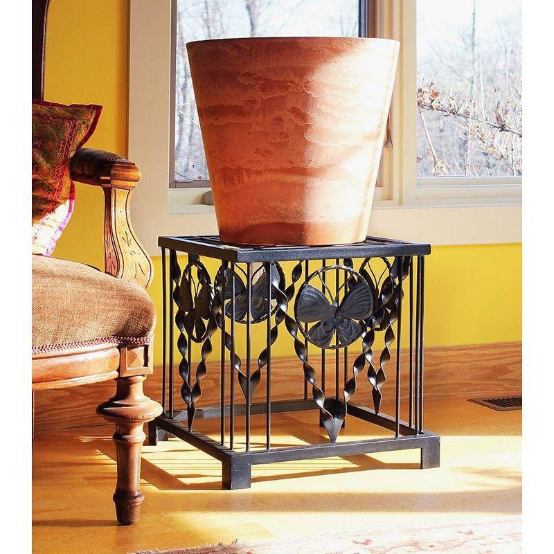 16" Black Wrought Iron Butterfly Plant Stand