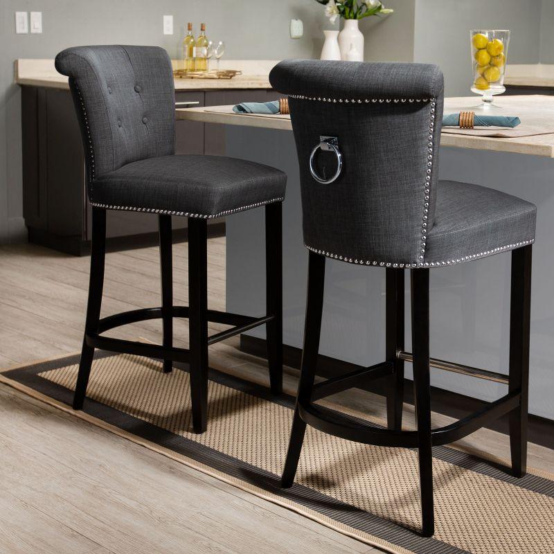 Charcoal Linen Weave 44" Transitional Birch Bar Stool