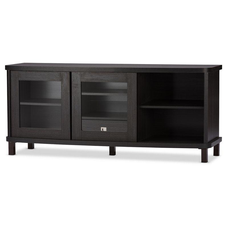 Walda Wood Cabinet with 2 Sliding Doors and 1 Drawer TV Stand for TVs up to 60" Dark Brown/Gray - Baxton Studio