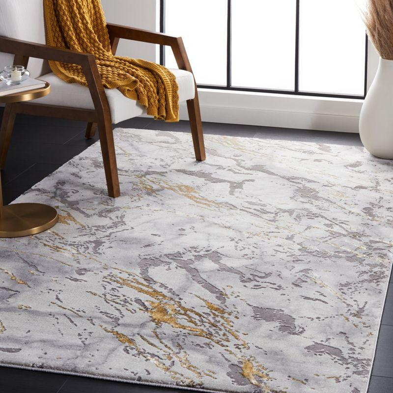 Handmade Grey and Gold Abstract Square Rug, 6'-7"