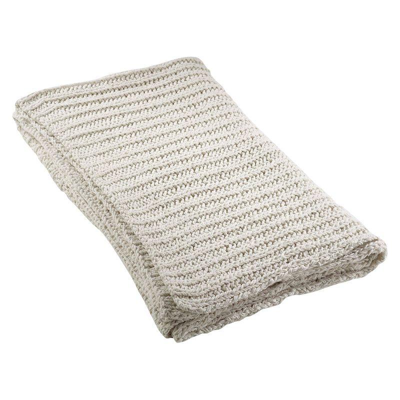 Ivory Cotton Knitted Reversible Throw Blanket 27" x 24.5"