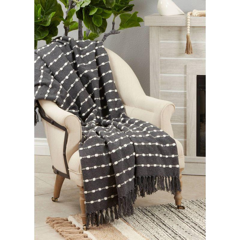 50"x60" Dual-Tone Striped Throw Blanket Black - Saro Lifestyle: Modern Lightweight Cotton & Acrylic, Machine Washable