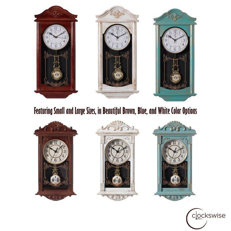 Clockswise Vintage Grandfather Wood-Looking Plastic Pendulum Decorative Battery-Operated Wall Clock, for Home Decor, Brown