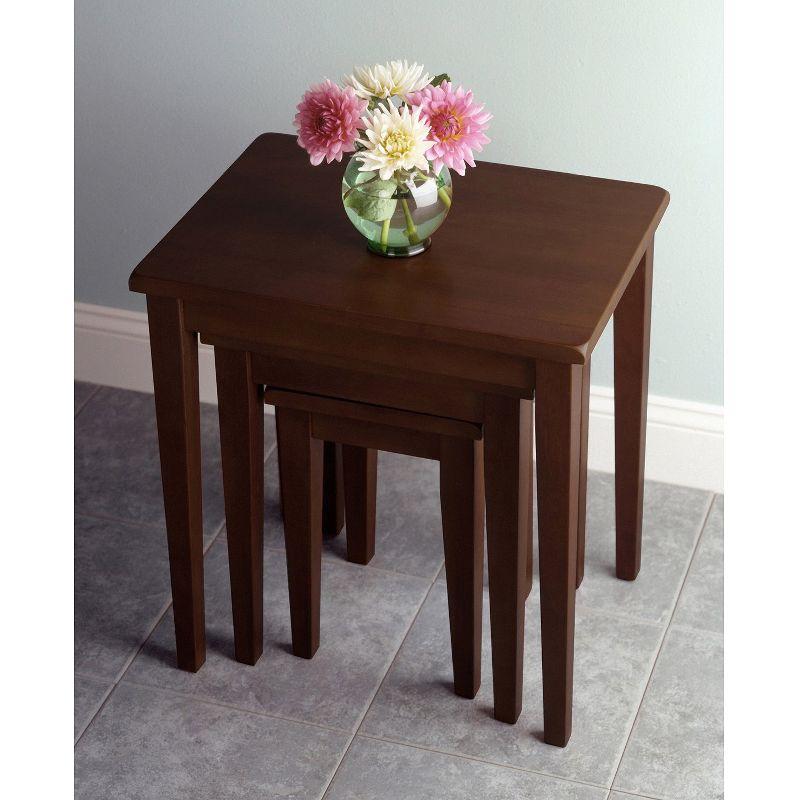 3pc Regalia Nesting Table Walnut - Winsome: Beechwood, Tapered Legs, Stackable