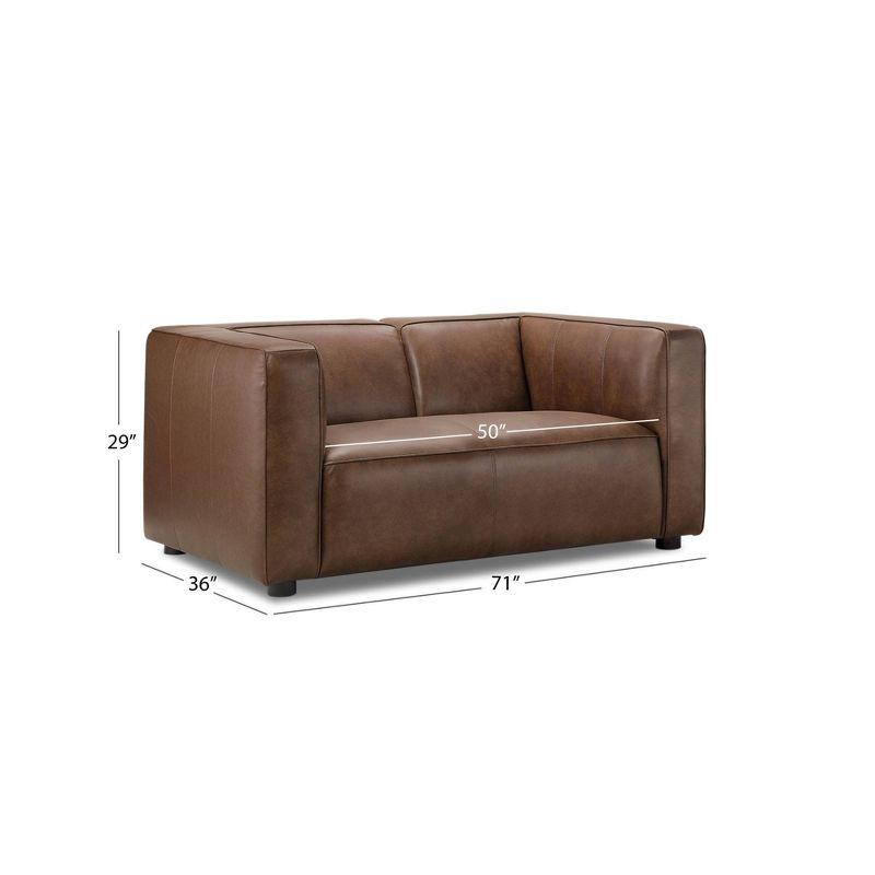 Otto 72'' Camel Genuine Leather Tuxedo Sofa with Wood Accents