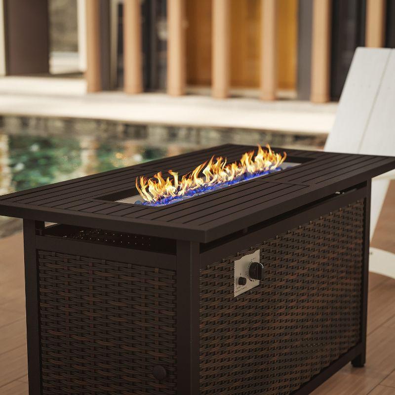 Flash Furniture Outdoor 50,000 BTU Fire Table with Steel Top and Wicker Base-Black/Espresso