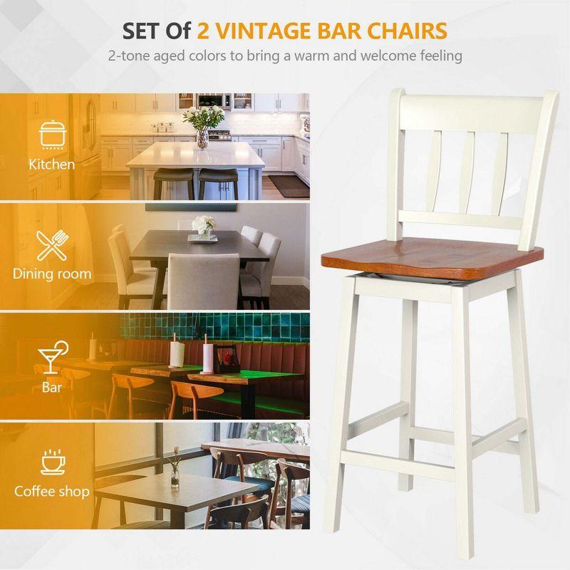 Costway 2PCS Bar Stool 24.5'' Swivel Counter Height Chair w/ Footrest Cream