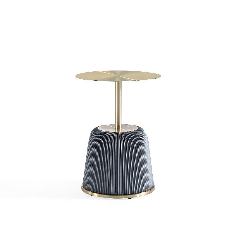 Gold and Gray Metal Round Accent Table with Ridged Base