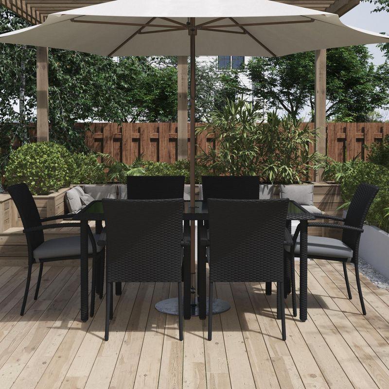 Black Steel and Glass Rectangular Patio Dining Table