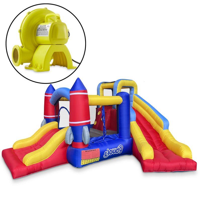 Rocket-Themed Inflatable Bounce House with Dual Slides