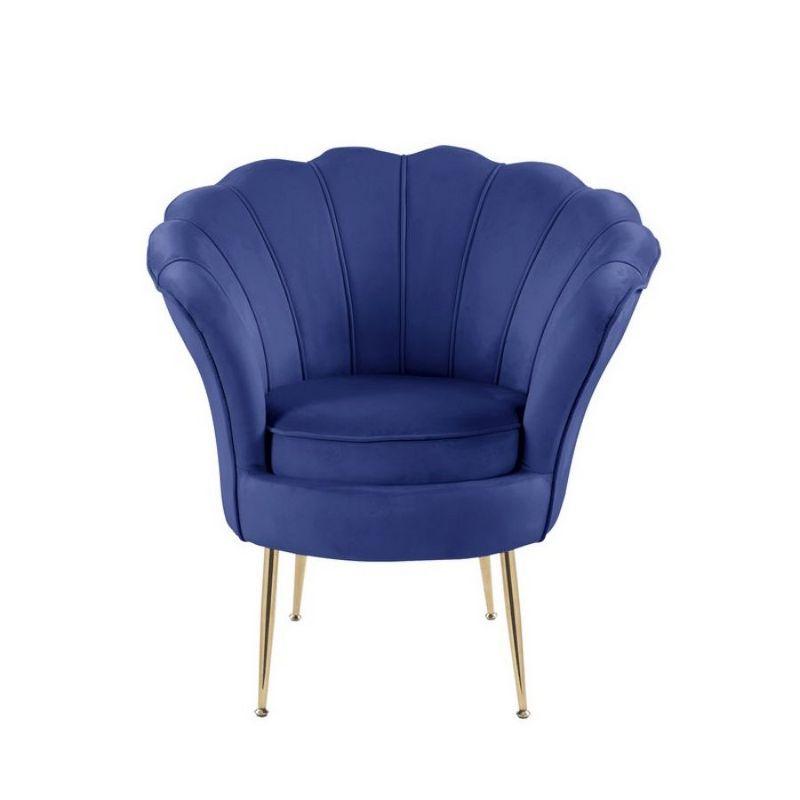 Angelina Blue Velvet Barrel Accent Chair with Gold Metal Legs