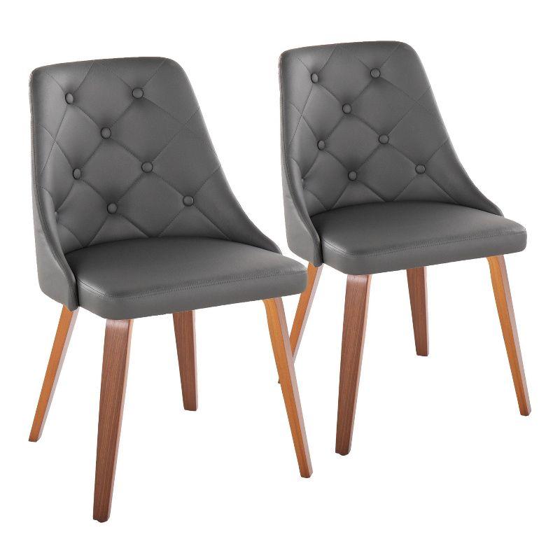 Set of 2 Grey Faux Leather Walnut Wood Upholstered Side Chairs