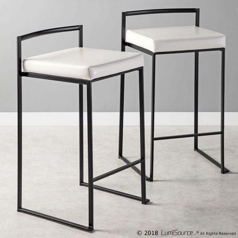 Set of 2 26" Fuji Contemporary Counter Height Barstools White: Padded, Stackable - LumiSource