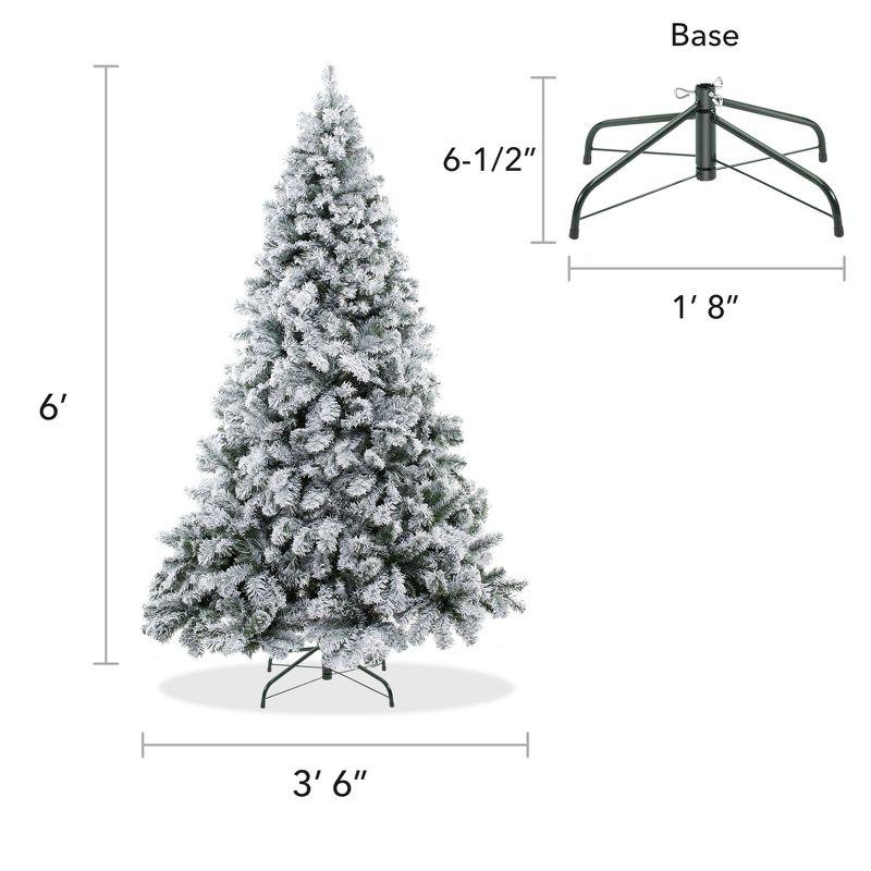 Casafield Realistic Snow-Flocked Pine Artificial Holiday Christmas Tree with Sturdy Metal Stand