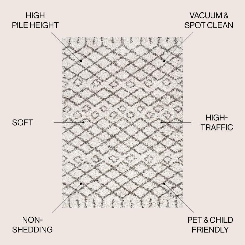 3'x5' Algaida Moroccan Diamond Shag Area Rug, Beige/Dark Gray - JONATHAN Y