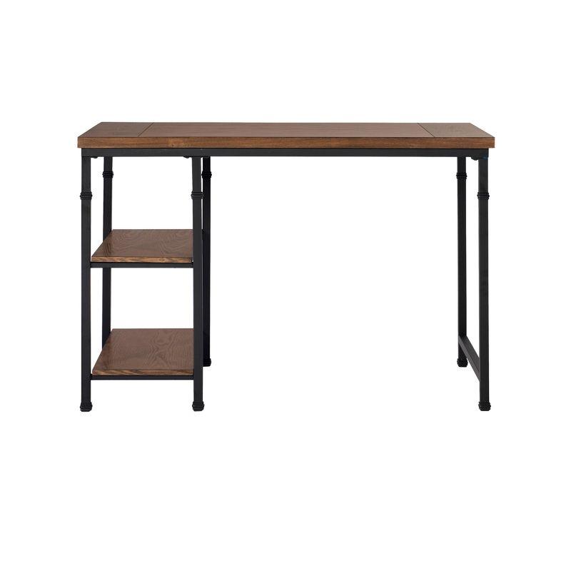 Linon Austin Industrial 2 Shelf Desk Brown: Office Workstation with Open Storage, Wood Composite