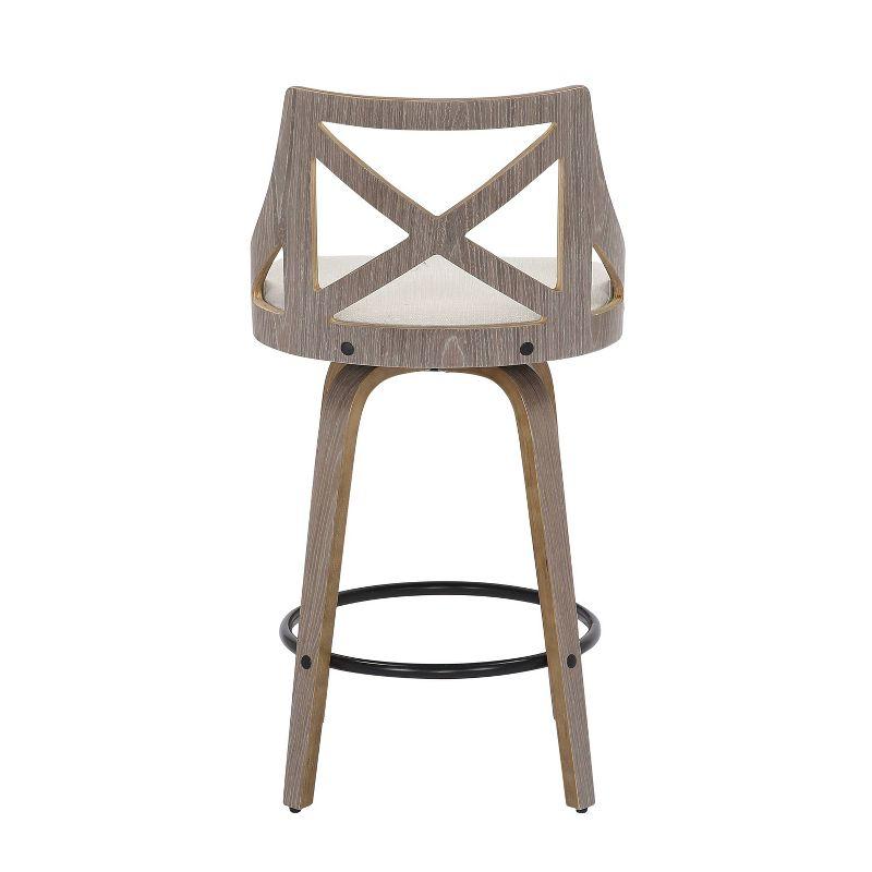 Set of 2 Charlotte Counter Height Barstools Light Gray/Gray - LumiSource: Upholstered Swivel Stools, Wood Legs
