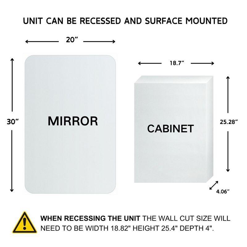TEHOME 20 in. W x 30 in. H Rectangular Recess and Surface Mount Frameless Medicine Cabinet with Mirror