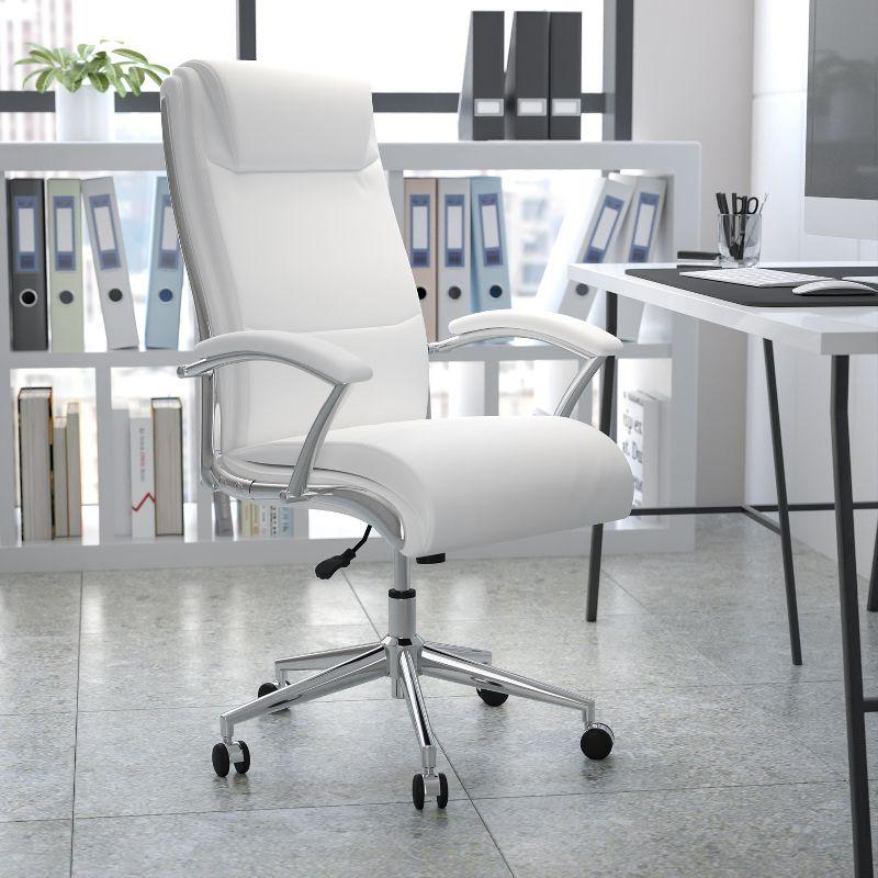 White High Back Leather Executive Swivel Office Chair with Chrome Base