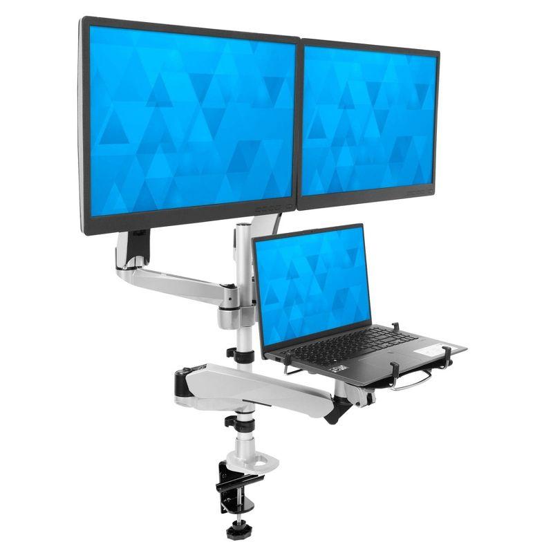 Mount-It! Monitor & Laptop Desk Stand, Fits Two Computer Monitors & One Laptop, Up To 27 Inch Monitors & 17 Inch Notebooks, Full Motion w/ Vented Tray