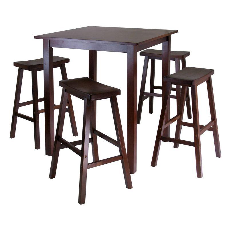 Winsome 5pc Parkland Set Counter Height Dining Set with Saddle Seat Bar Stools Wood/Walnut: High Table Set for 4, Square Top