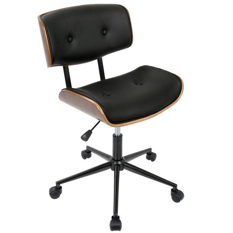 Lombardi Swivel Task Chair in Walnut and Black Faux Leather