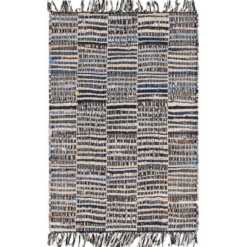 Handwoven Denim Blue & Gray Braided Jute Rug, 2x3 ft