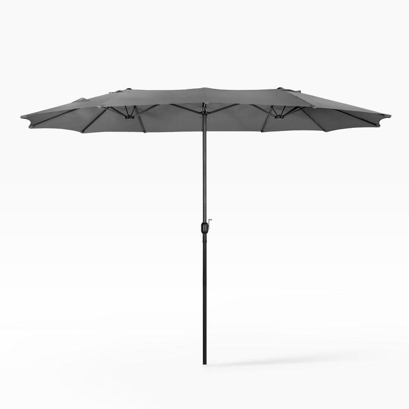 Gray 15' x 9' Double-Sided Outdoor Patio Umbrella with Hand-Crank Lift