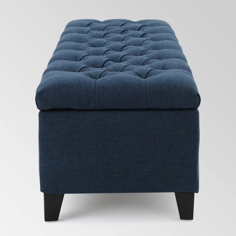 Ottilie Storage Ottoman Dark Blue - Christopher Knight Home: Upholstered Bedroom Seating with Tufted Lid