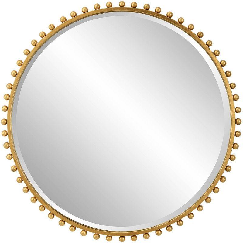 Contemporary Gold Leaf Round Wall Mirror with Beveled Glass 32"