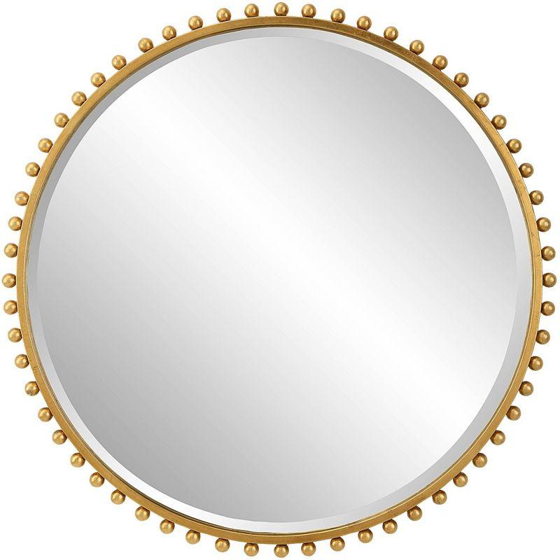 Uttermost Round Vanity Decorative Wall Mirror Modern Beveled Gold Leaf Iron Frame 32" Wide for Bathroom Bedroom Living Room Home