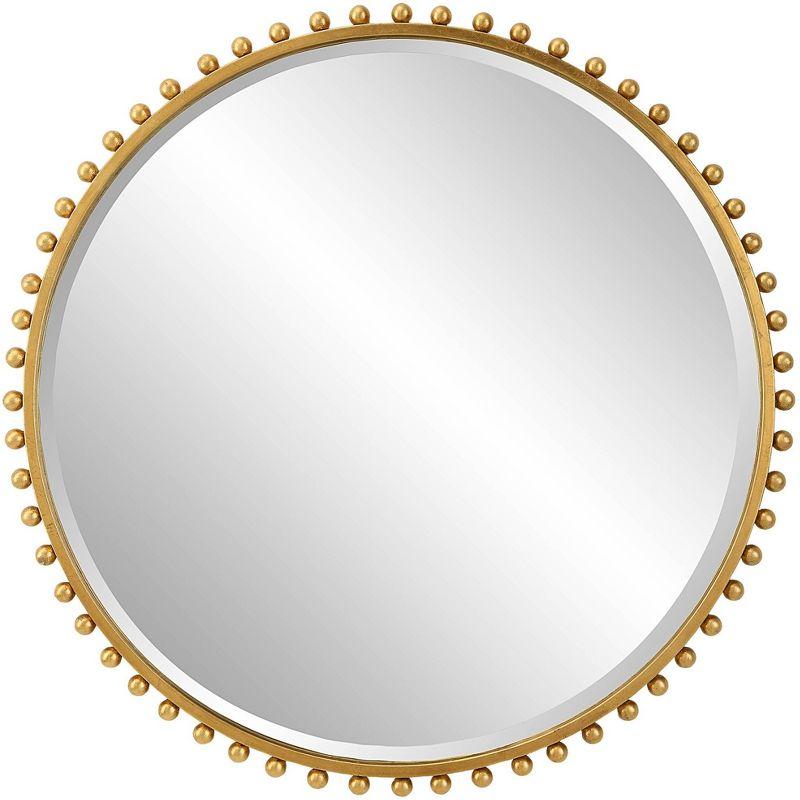 Uttermost Round Vanity Decorative Wall Mirror Modern Beveled Gold Leaf Iron Frame 32" Wide for Bathroom Bedroom Living Room Home