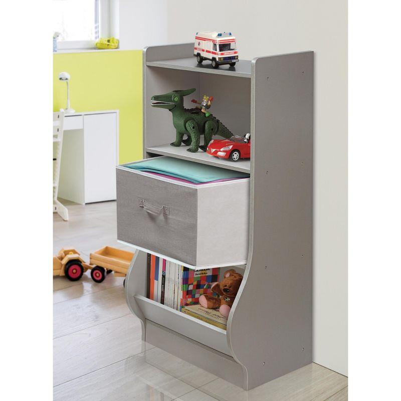 Woodgrain Gray Kids Upright Storage Nook with Reversible Basket