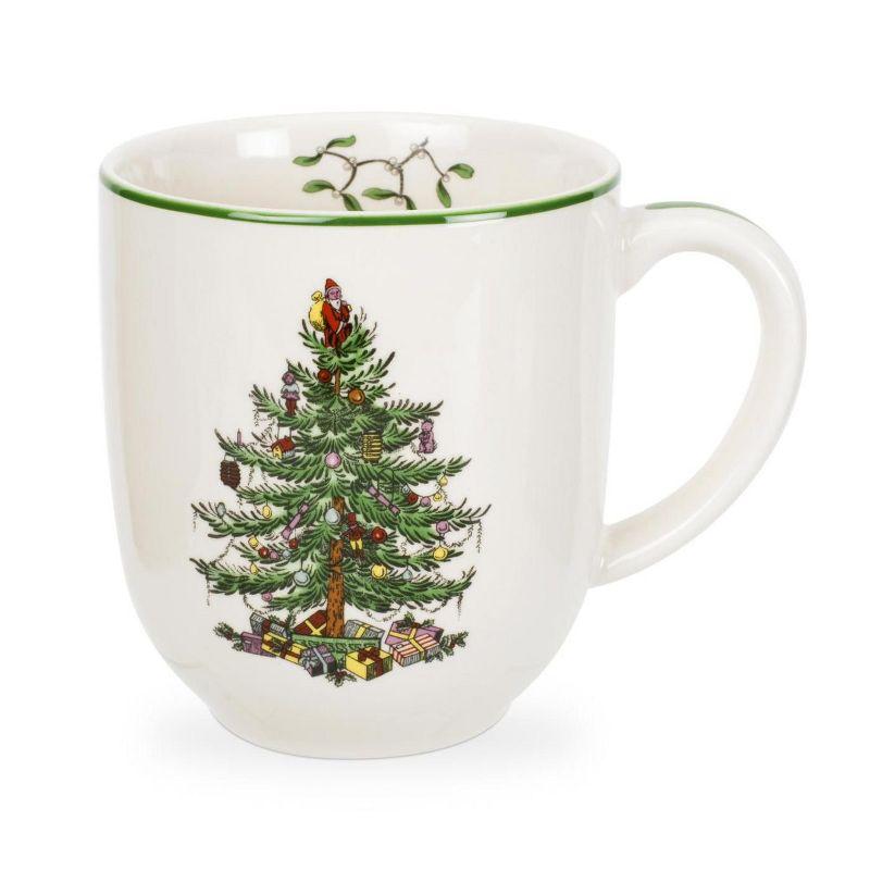 White Ceramic Christmas Tree Cafe Mug with Santa Motif