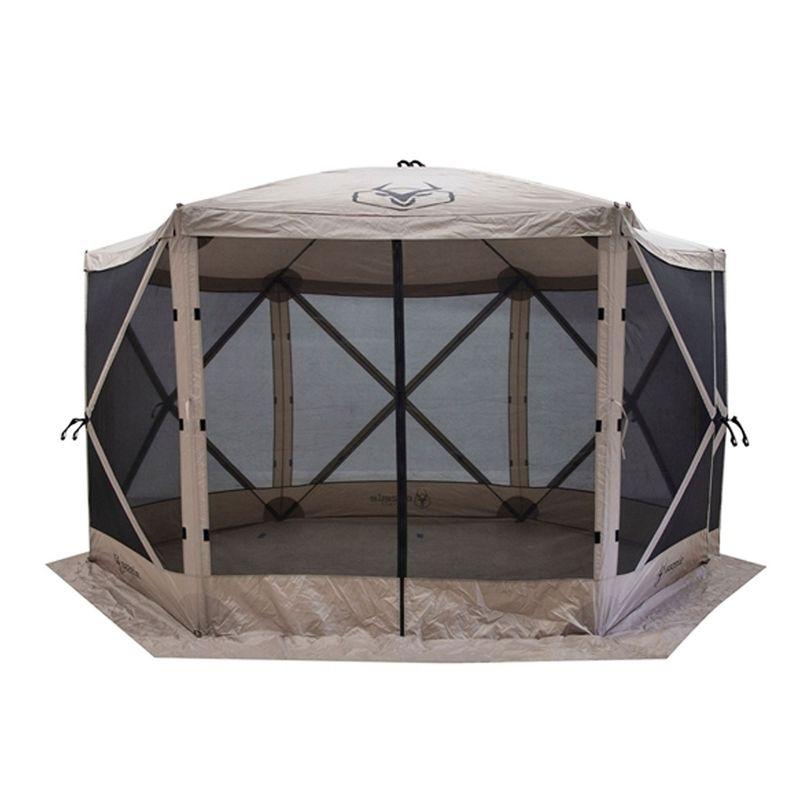 Gazelle Tents G6 8 Person 12 by 12 Pop Up 6 Sided Portable Hub Outdoor Gazebo Screen Canopy Tent with Large Main Door and Screens, Desert Sand