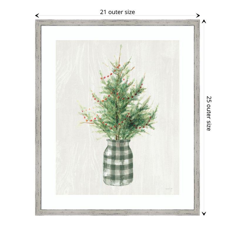 Amanti Art White and Bright Christmas Tree II Plaid by Danhui Nai Wood Framed Wall Art Print 21 in. x 25 in.