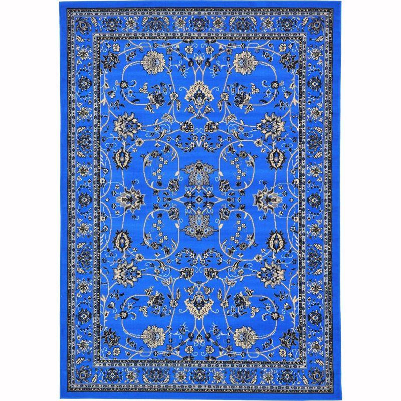 Rectangular Blue and Ivory Synthetic Stain-Resistant Area Rug