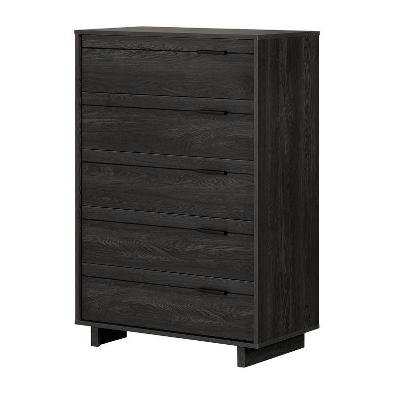 Gray Oak 5-Drawer Chest with Metal Pulls