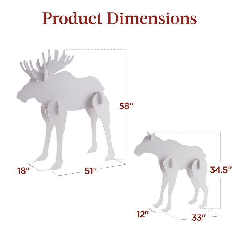 White PVC Moose Family Silhouette Christmas Yard Decor with Ground Stakes