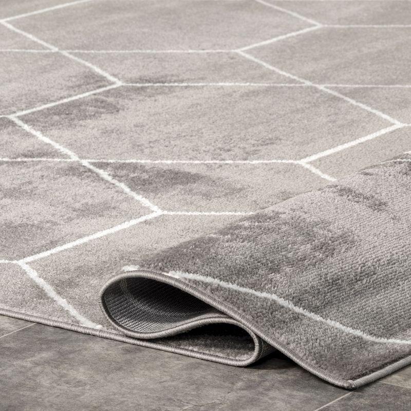 Calm Geometric Honeycomb Gray Synthetic Area Rug 5x8