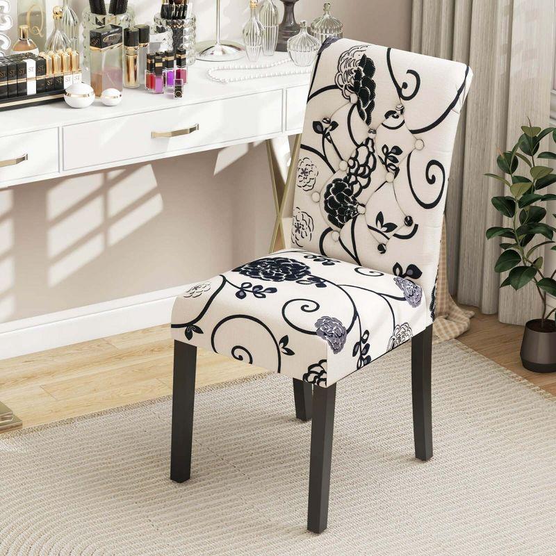 Costway Set of 2 Parsons Upholstered Fabric Chair with Wooden Legs Pink/Beige/Grey/White&Black