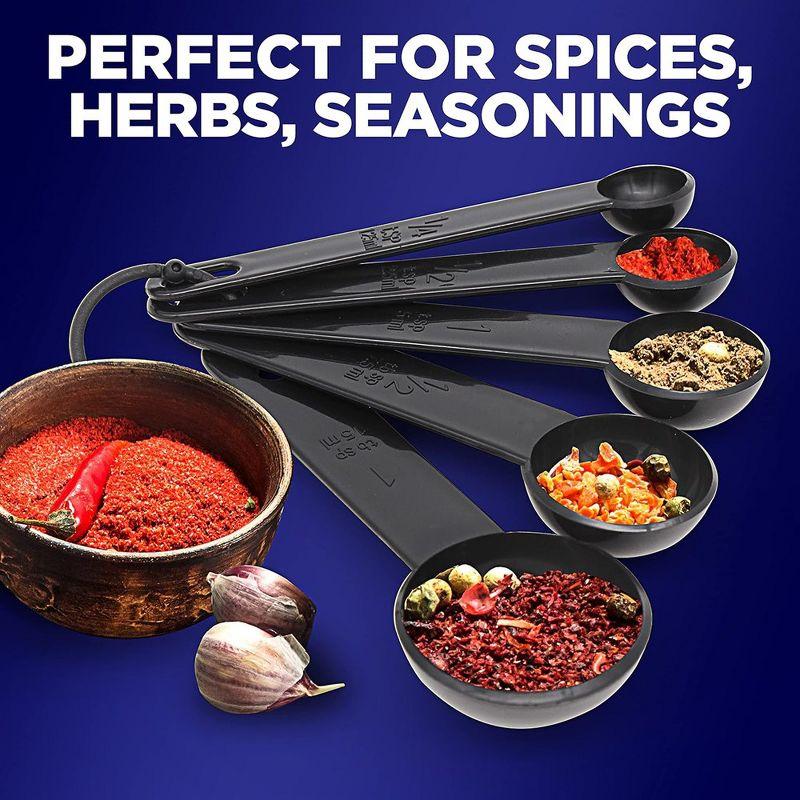 NutriChef 5-Piece Plastic Measuring Spoons Set - Heavy Duty Round Shaped Classic Kitchen Measuring Spoon for Dry or Liquid Ingredients